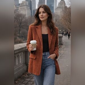 Vtg DAVID N Plaid ORANGE Wool Blend Blazer Womens 10 JACKET COAT FEMININE Lux